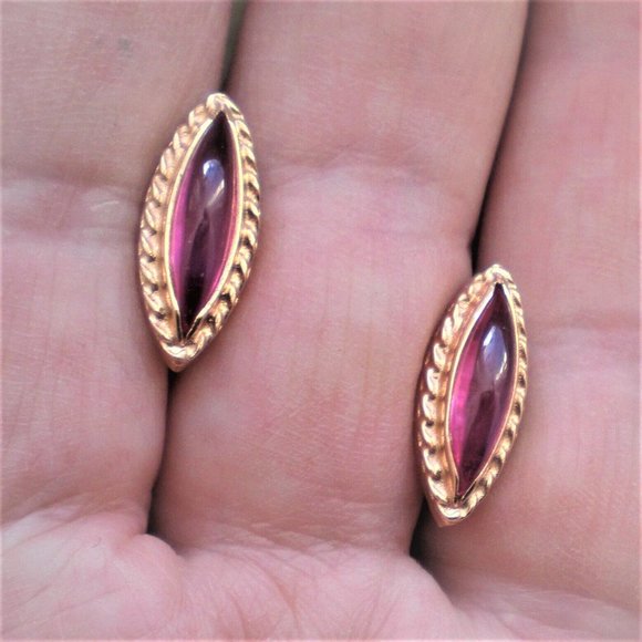 Vintage Russian Russia USSR 14K 585 Rose Gold Pink Tourmaline Marquise EARRINGS - Picture 6 of 8